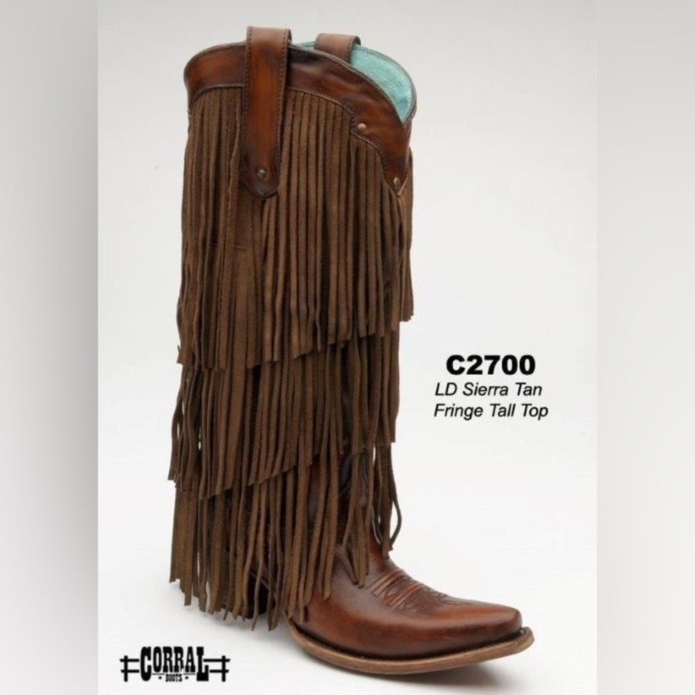 CORRAL Tan Fringe SIERRA Tall Top Western Boots 7.5M - Picture 2 of 4
